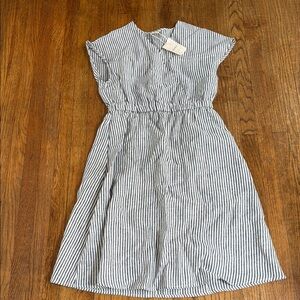 Lintico 100% Linen Striped Elastic-Waist Midi Dress ARIA